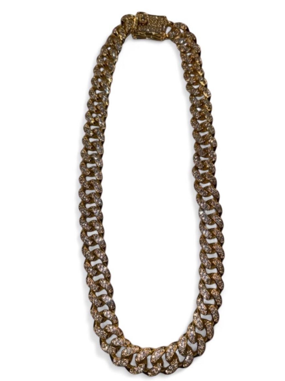 Gold Tone Pavè CZ Rhinestone Cuban Link Necklace